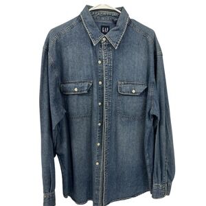 Vintage Gap Shirt Mens Large Blue Denim Long Sleeve‎ Western Pockets